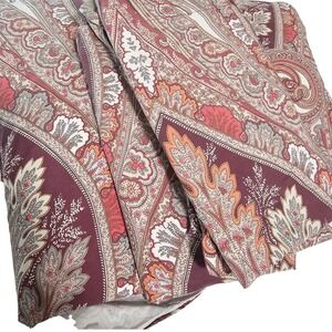 Pottery Barn Caesarea Queen Full Duvet & 2 Shans Burgundy Paisley Cotton Bedding